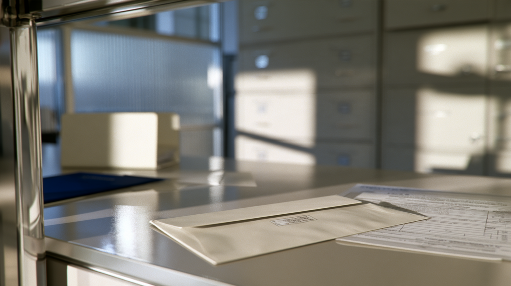 Application documents at an administrative office representing the Nevada notary background review and approval process.
